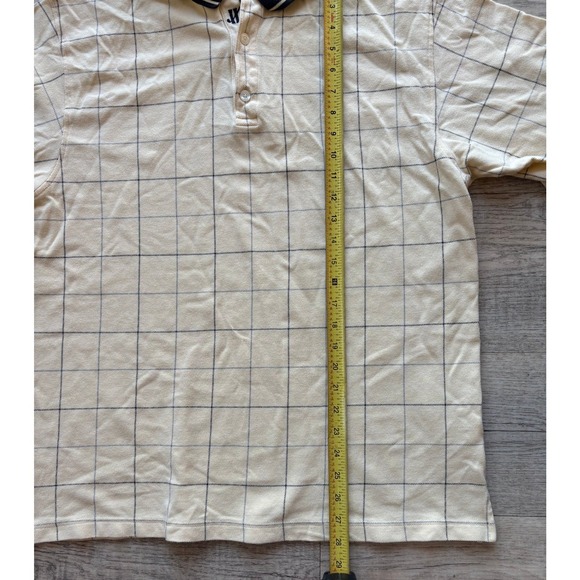 Haggar Cool 18 Mens Short Sleeve Windowpane Check Polo Shirt Pale Yellow Navy Lg - Picture 3 of 6